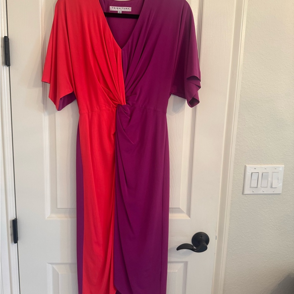 Trina Turk Red and Purple Asymmetrical Wrap Dress